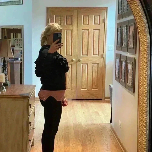 Black Ruffle Bomber Jacket Size Small - Picture 10 of 10